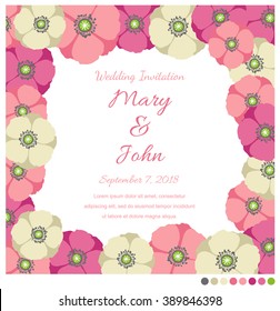 Sweet poppy flowers frame border for invitation card design template