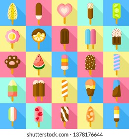 Sweet popsicle icons set. Flat set of sweet popsicle vector icons for web design