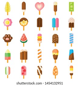 Sweet popsicle icons set. Flat set of sweet popsicle vector icons for web design