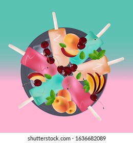 Sweet popsicles with different fruit flavors