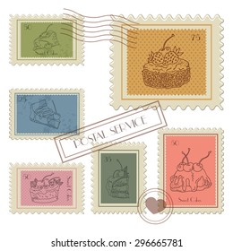 Sweet Postage Stamps vector Set