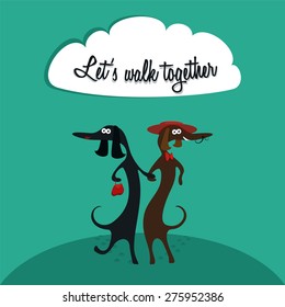 Sweet postcard Walking couple of dogs