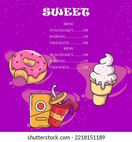 afiche dulce y ilustración vectorial de menú