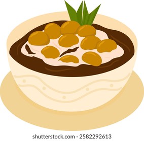 Sweet Potato Balls with Palm Sugar Porridge and Coconut Milk Indonesian Dessert Illustration