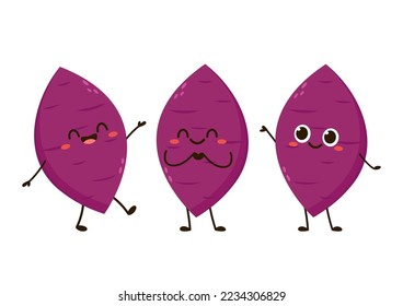Sweet potato character. Organic healthy vegetable. Fresh natural root. Made in vector cartoon flat style. Roasted sweet potato. Japanese Sweet potato.