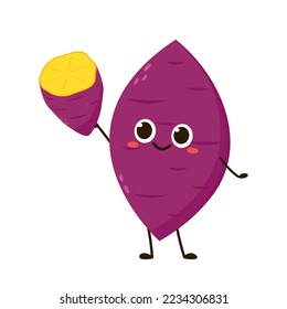 Sweet potato character. Organic healthy vegetable. Fresh natural root. Made in vector cartoon flat style. Roasted sweet potato. Japanese Sweet potato.