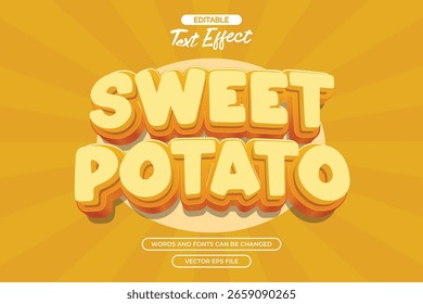 Efeito de texto editável de batata doce com estilo de texto de desenho animado e com plano de fundo cômico