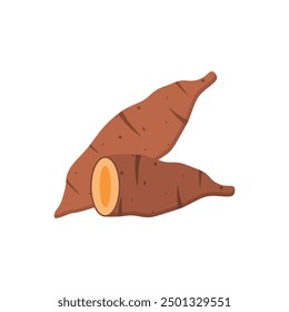 sweet potato flat design vector illustration. Natural food, veggies icons. Flat vector illustration isolated on white background. 