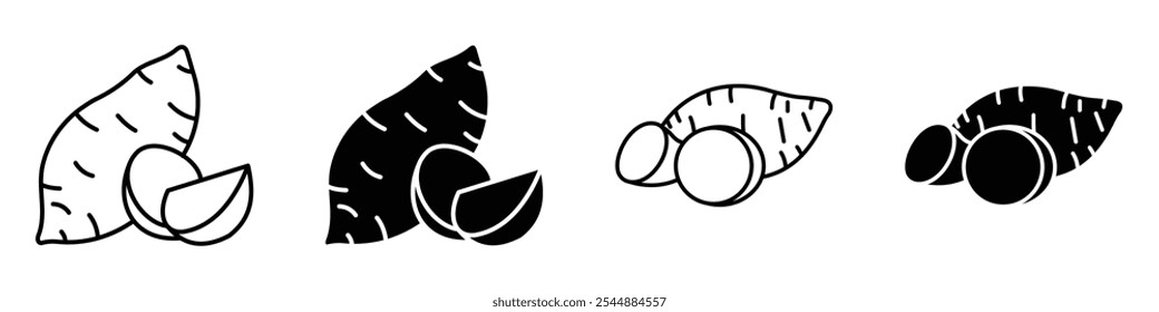 Colección de icono de batata en estilo de Vector sólido y relleno en blanco y negro.