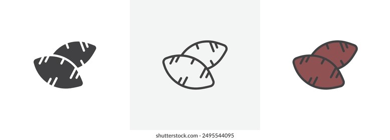 Sweet potato icon symbol collection on white background.