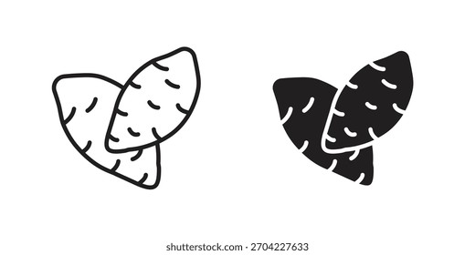 Icono de batata en trazo delgado y estilo plano.