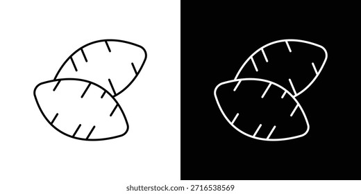 Contorno del logotipo del icono de la batata. Vectores de línea delgada