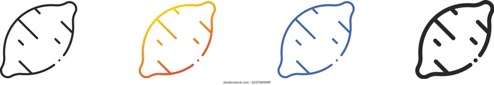 icono de la batata. Diseño lineal delgado, degradado, trazo azul y estilo audaz aislado sobre fondo blanco