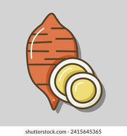 Icono vector aislado de la batata dulce. Señal de verduras. Símbolo gráfico del sitio web de comida y bebida, diseño de aplicaciones, aplicaciones móviles y medios impresos, logotipo, interfaz de usuario