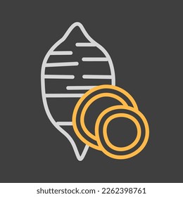 Dulce vector aislado de la papa sobre el icono de fondo oscuro. Señal de verduras. Símbolo gráfico del sitio web de comida y bebida, diseño de aplicaciones, aplicaciones móviles y medios impresos, logotipo, interfaz de usuario
