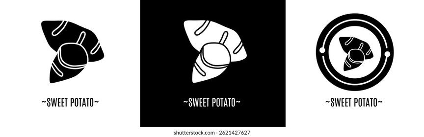 Sweet potato logo set. Collection of black and white logos. Stock vector.
