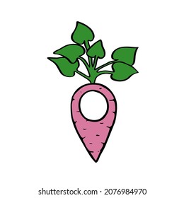 Sweet potato map pointer logo icon sign Business health concept Hand drawn Modern game design Cartoon children's style Fashion print clothes apparel greeting invitation card cover flyer poster banner