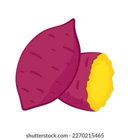 Sweet potato. Organic healthy vegetable. Fresh natural root. Made in vector cartoon flat style. Roasted sweet potato. Japanese Sweet potato.