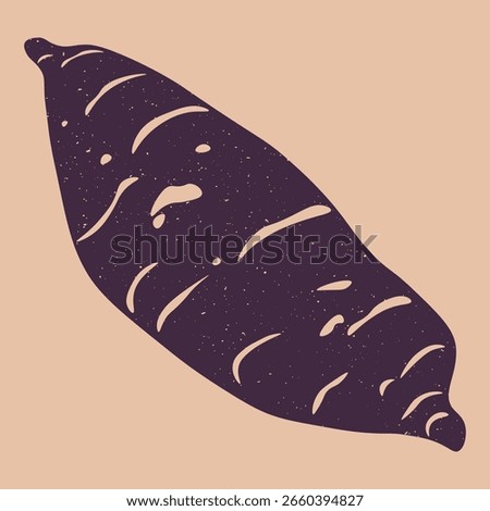 Sweet potato. Purple root vegetable, flat batata tuberous starch food healthy vegan vegetarian cuisine risograph style, abstract eco grocery ingredient. Vector isolated illustration