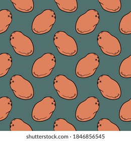 Sweet potato, seamless pattern on dark green background.