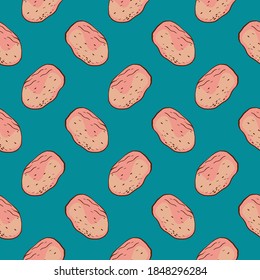 Sweet potato, seamless pattern on blue background.