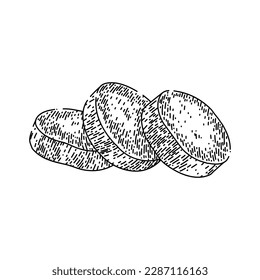 sweet potato slice hand drawn. orange raw, cut food, root yam, vegetable red, fresh yellow sweet potato slice vector sketch. isolated black illustration