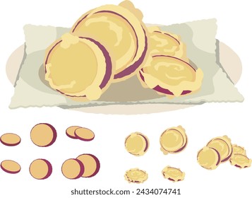 Conjunto de ilustración de tempura de batata dulce