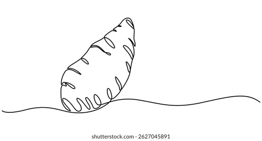 Sweet potato tuber vector illustration. One line art drawing with lettering organic sweet potato, Single continuous line drawing whole healthy organic sweet potato for orchard logo identity. Fresh pro