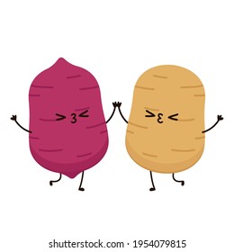 Sweet potato and Potato vector. Sweet potato and Potato character design.