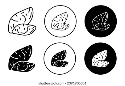 Icono del vector de batata de dulce conjunto en estilo relleno y delineado negro.