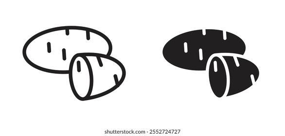 Conjunto de iconos de Vector de batata negro relleno y estilo delineado.