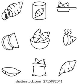Conjunto de iconos de Vector de batata: Ilustraciones de vegetales de raíz dibujadas a mano y escalables