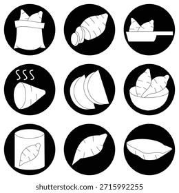Conjunto de iconos de Vector de batata: Ilustraciones de vegetales de raíz dibujadas a mano y escalables