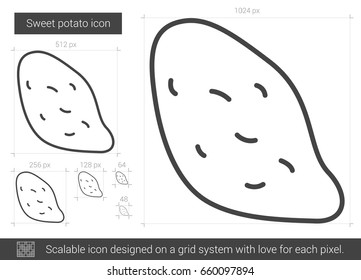 Sweet potato vector line icon isolated on white background. Sweet potato line icon for infographic, website or app. Scalable icon designed on a grid system.