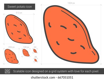 Sweet potato vector line icon isolated on white background. Sweet potato line icon for infographic, website or app. Scalable icon designed on a grid system.
