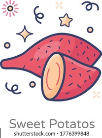 Sweet potatoes in editable flat style, healthy diet 