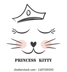 sweet princess kitty girl hand drawing illustration vector