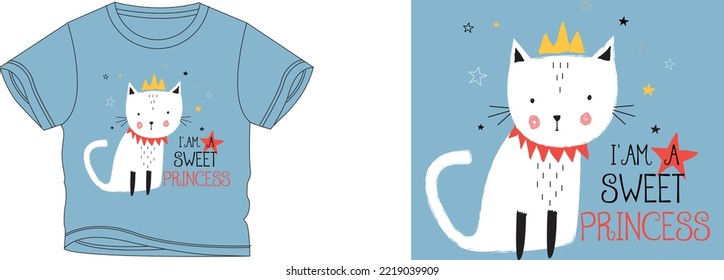 I am sweet princess t-shirt design background color is a blue and t-shirt color is a blue beautiful color and beautiful design