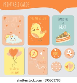 Sweet printable cards with different interesting and cute elements