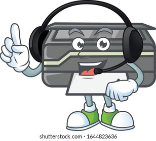 Sweet printer cartoon character design speaking on a headphone
