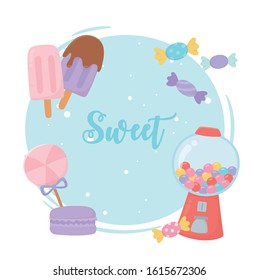 sweet products bubble gum machine ice cream ice cream s lollipop cookie and candy vector illustration