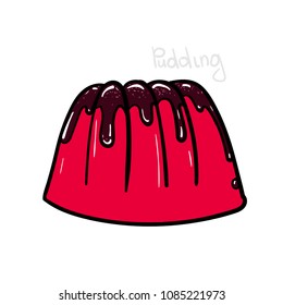 sweet pudding with chocolate icing. Dessert from fruit jellied