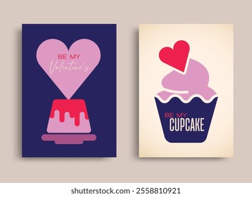 Sweet pudding and cupcake concept for Happy Valentine's Day celebration flyer or leaflet