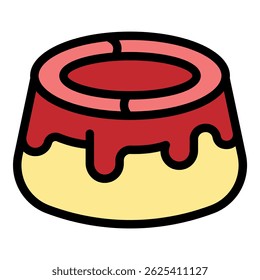 Sweet pudding dessert with dripping strawberry sauce, perfect for a sweet treat