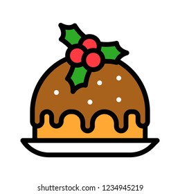 sweet pudding dessert Xmas filled editable outline icon.