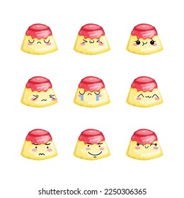 Sweet pudding emoticon character isolated on white background
