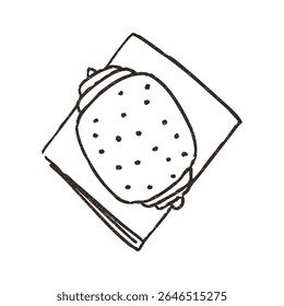 Doce massa folhada, desenho animado doodle ilustração vetor isolado no fundo branco. Arte de contorno desenhada à mão com textura grunge. Conceitos de padaria e sobremesas.