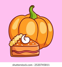 sweet pumpkin pie slices Vector Illustration Icon. Flat Cartoon Style