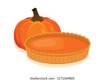 Sweet pumpkin pie still life icon vector  Delicious whole pumpkin pie icon vector isolated white background  Seasonal autumn cake drawing