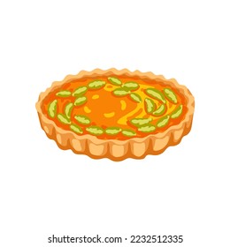 Sweet pumpkin pie and vegetables vector illustration  Cartoon drawing whole pumpkin pie white background  Autumn  Thanksgiving day  desserts concept